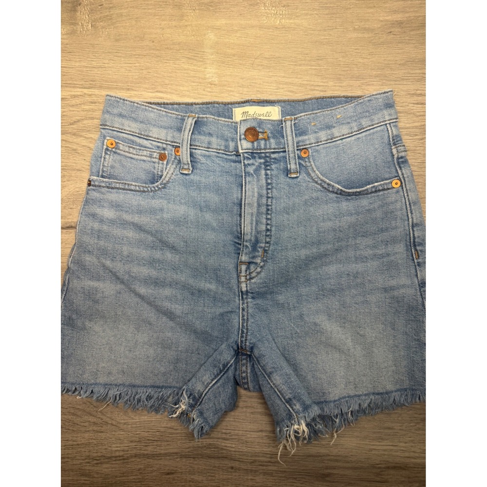 Madewell High-Rise Denim Shorts Light Wash Frayed Raw Hem Blue Size 25